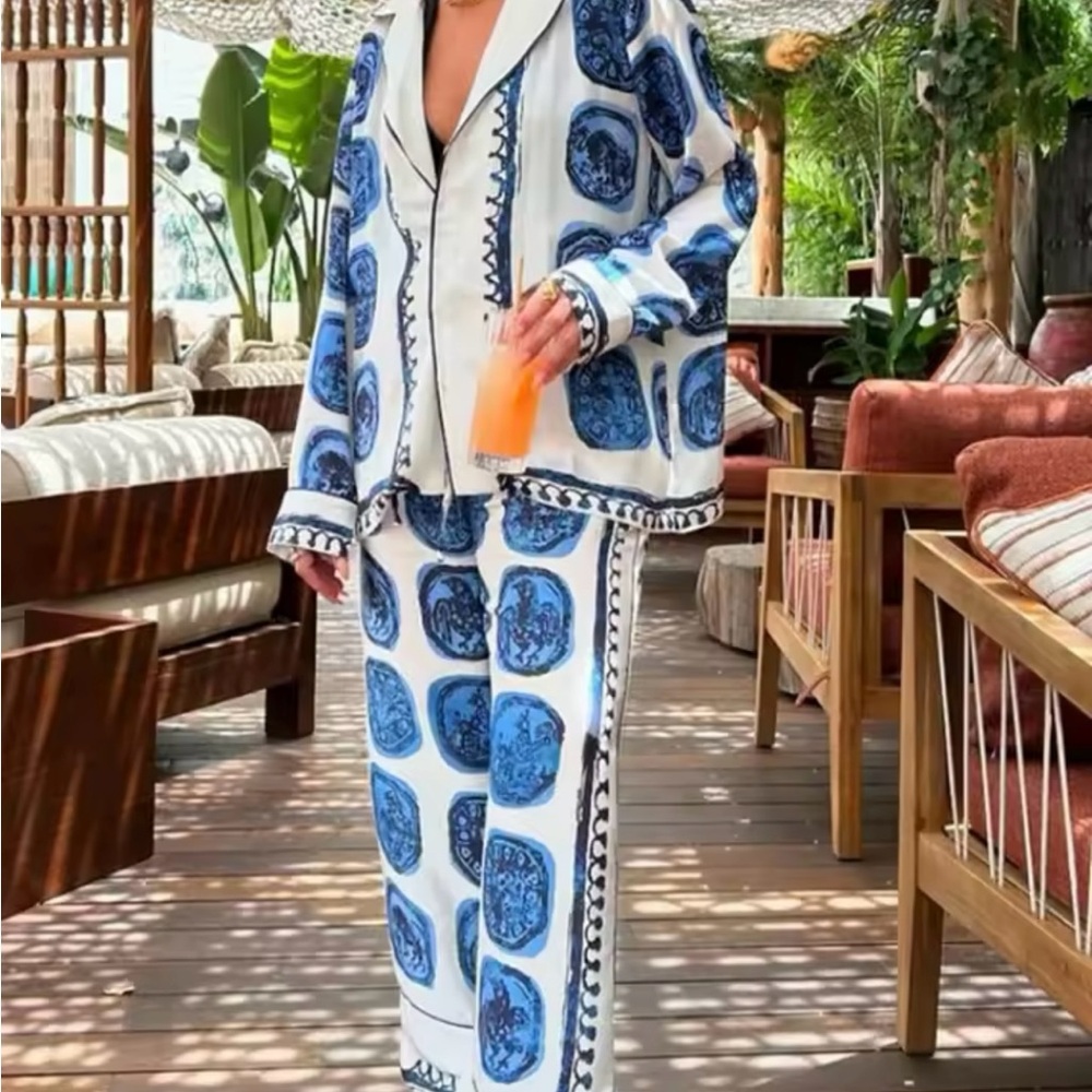 Blue and White Patterned Set NWT